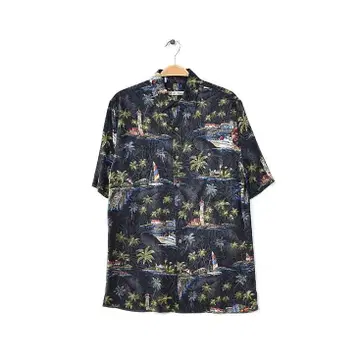 Batik Bay 레이온 알로하 셔츠 하와이안 블랙 올 패턴 팜 트리 S