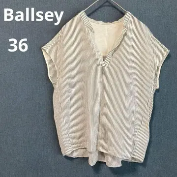 새상품급 Ballsey 36 실크 스트라이프 반팔 블라우스 프렌치 슬리브