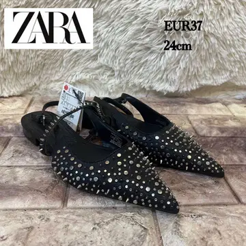 새상품 ZARA 스터드 장식 블랙 플랫 샌들 뮬 37 24cm
