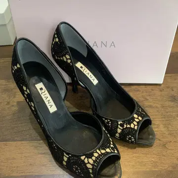 DIANA 다이애나 레이스 오픈토 펌프스 블랙 검정 23.5cm