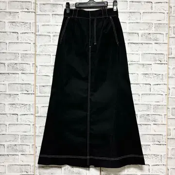 HARE 하레 블랙 검정 롱 스커트 화이트 스티치 세련된