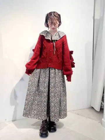 merryjenny 쓰리 리본 가디건 차콜 그레이