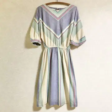 빈티지 원피스 70s 80s 레인보우 컬러 돌먼 슬리브