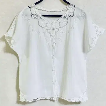 빈티지 앤티크 린넨 화이트 레이스 블라우스