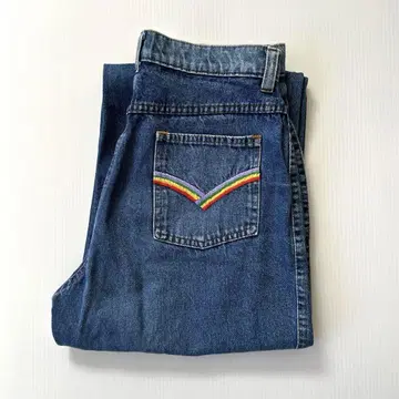 70s VINTAGE 데님 청바지 무지개 레인보우