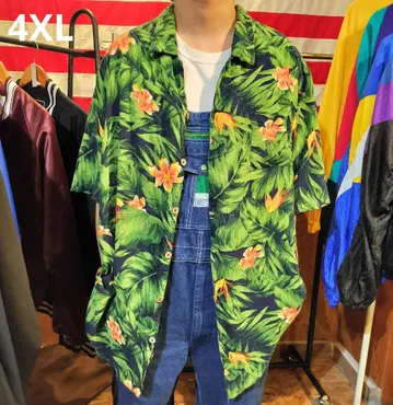 4XL 하와이안 셔츠 KS island 그린 레이온 USA 구제 의류