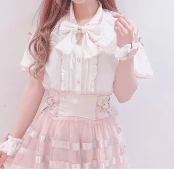 리즈리사 레이스업 케이프 블라우스 핑크