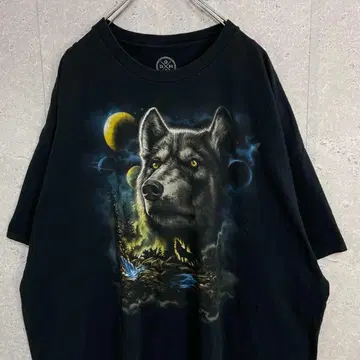 애니멀 울프 늑대 리얼 프린트 블랙 티셔츠 3XL