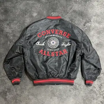 90S CONVERSE 바시티 자켓 블랙 자수 아치 로고 빅 로고