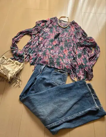 ISABELLA MARANT ETOILE 플라워 프린트 프릴 블라우스