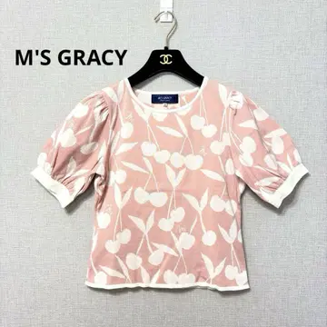 새상품급 M'SGRACY 엠즈 그레이시 체리 자카드 반팔 니트 상의