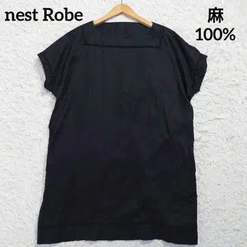 네스트로브 린넨 100% 튜닉 원피스 블랙 넉넉한 핏 일본제