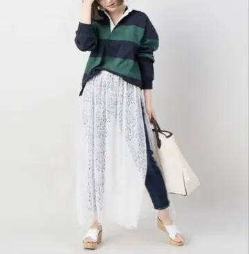 새상품 Spick & Span 랩 스커트 레이스 레이어 맥시 스커트
