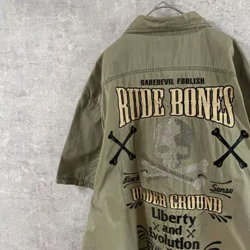 RUDE BONES 오버 사이즈 반팔 셔츠 스컬 큐빅 3XL 남성용