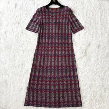 MISSONI 오렌지 택 반팔 니트 원피스 올 패턴 48 빅 사이즈