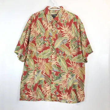 90s USA제 트리 리차드 반팔 레이온 셔츠 알로하 리프 무늬 L