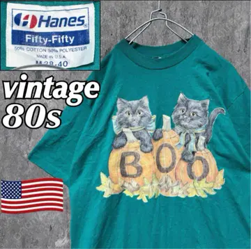 헤인즈 80s USA제 고양이 애니멀 티셔츠 빈티지 싱글 스티치