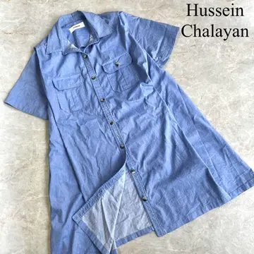 Hussein Chalayan 린넨 혼방 반팔 셔츠 원피스 튜닉
