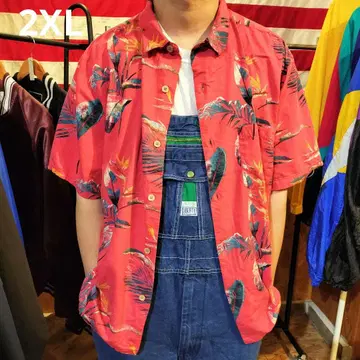 2XL 하와이안 셔츠 레드 계열 반팔 알로하 USA 구제 의류