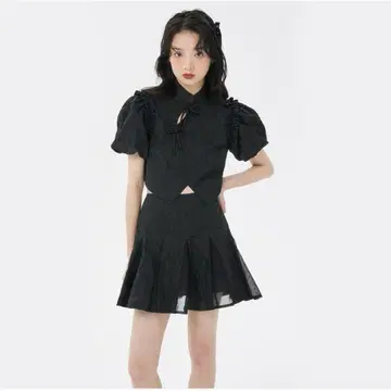 선셋파크 치파오 버블 소매 셔츠