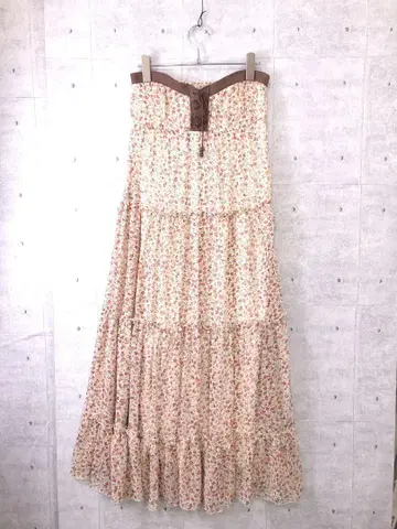 히메카지 CECILMcBEE 가슴 레이스업 꽃무늬 쉬폰 롱 원피스