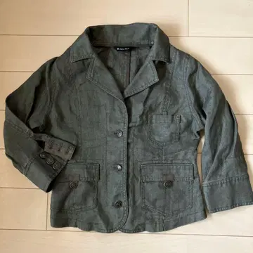 블루종 자켓 7부 소매 린넨 카키 숏 캐주얼 밀리터리