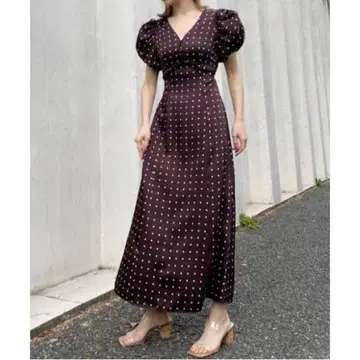 K05104) 스나이델 snidel 개더 퍼프 슬리브 도트 원피스 0
