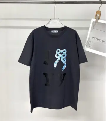 open yy 리본 프린트 반팔 티셔츠