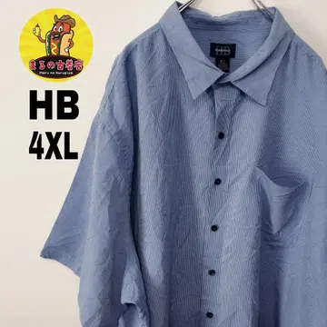 usa 구제 의류 HB 반팔 버튼 셔츠 4XL 라이트 블루 블루 체크