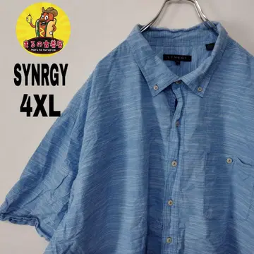 usa 구제 의류 SYNRGY 반팔 버튼 셔츠 4XL 라이트 블루 화이트