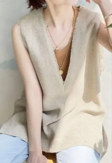 Spick and Span 린넨 트위드 베스트 베이지