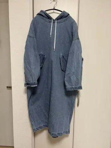 데님 후드 부착 롱 원피스
