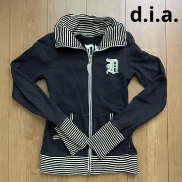 d.i.a. 집업 후드티 스트라이프 옷깃 블랙 레어 갸루