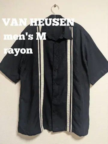 VAN HEUSEN 반팔 셔츠 M 레이온 스트라이프 쿠바 셔츠