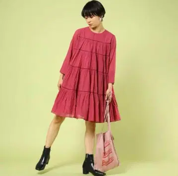 누키테파 티어드 원피스 로즈 핑크