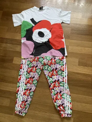 아디다스 마리메꼬 티셔츠 팬츠 꽃 세트 마리메꼬