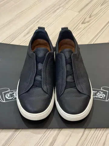 제냐 Zegna 네이비 가죽 슬립온 스니커즈
