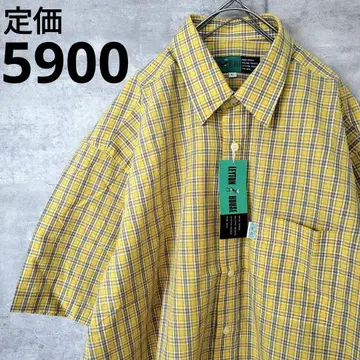 새상품 LEYTONHOUSE 반팔 셔츠 새상품 노랑 체크 면 100 L