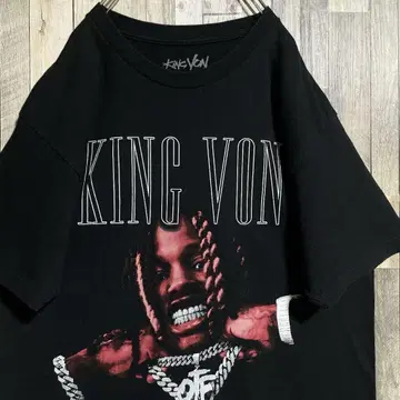 KING VON 포토 프린트 HIPHOP 래퍼 티셔츠 블랙 L