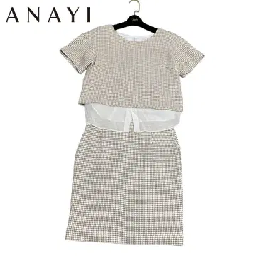 새상품급 ANAYI 트위드 반팔 풀오버 셋업 이너 포함 하운드투스 체크