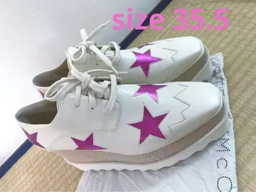 스텔라 맥카트니 화이트 가죽 통굽 스니커즈 핑크 별 모양 장식 35.5