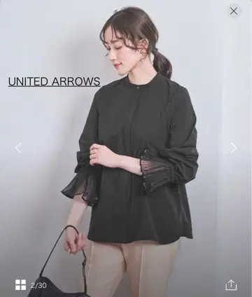UNITED ARROWS 오간자 플리츠 커프스 블라우스