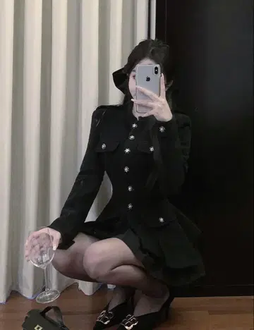 자켓풍 미니 원피스/블랙 수트 드레스 플레어 튜닉 원피스
