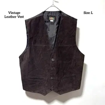 Vintage Leather 가죽 베스트 스웨이드 천연 가죽 다크 브라운