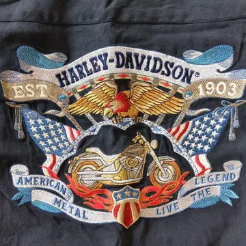 레어! HARLEY-DAVIDSON 자수 숏 슬리브 셔츠 블랙