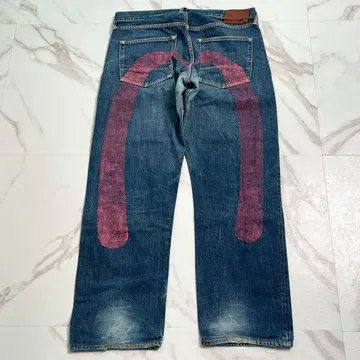 EVISU 에비수 데님 팬츠 빅 카모메 핑크 사이즈 35 XL