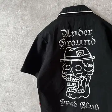 Under Ground 볼링 셔츠 반팔 다트 셔츠 S 남성용 블랙