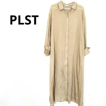 PLST 플라스테 린넨 셔츠 원피스 긴팔 무지 베이지 롱 원피스