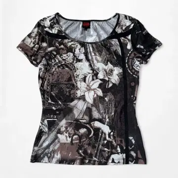 JEAN PAUL GAULTIER 전사 탑 티셔츠 마리아 꽃무늬