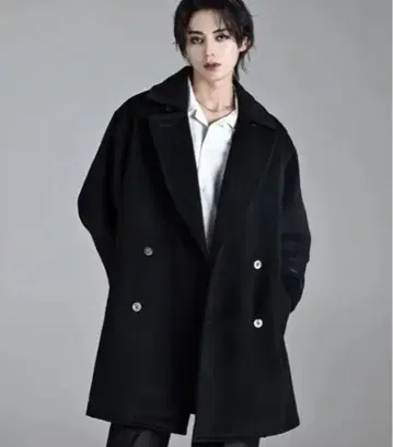 울 블랙 피코트 더블 브레스트